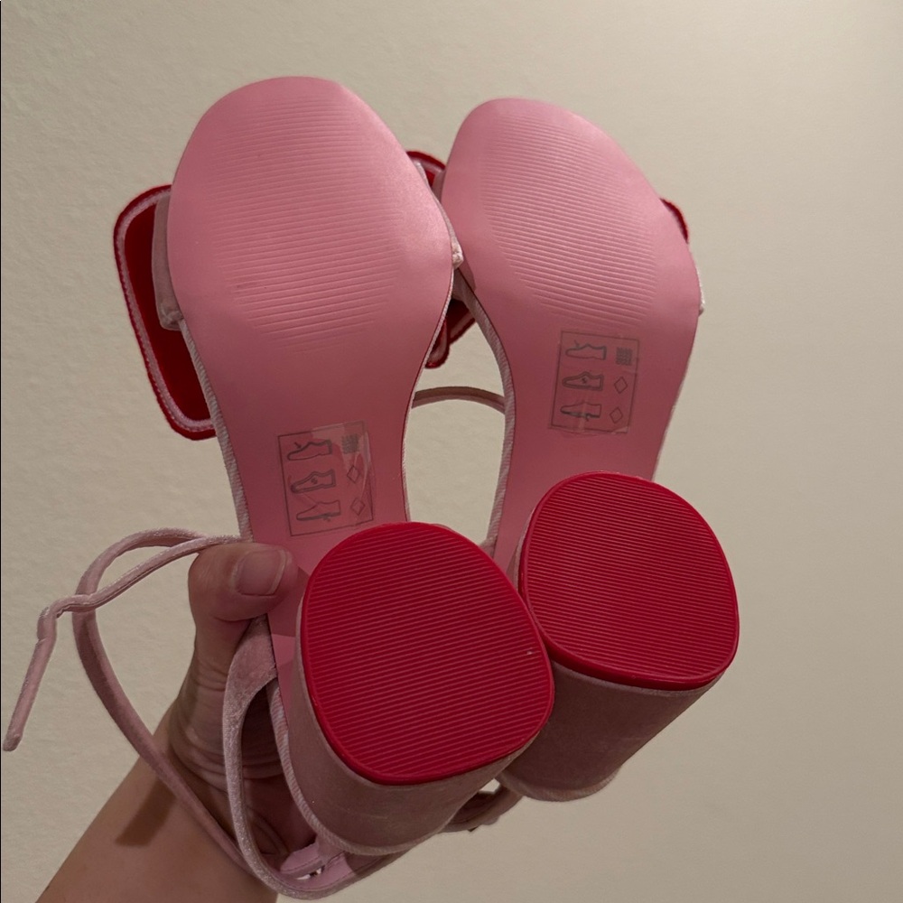 ASOS x Hello Kitty Velvet Bow Platform Heel Strap Sandals - Picture 7 of 9